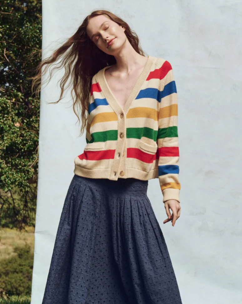 The Great. Varsity Cardigan- Multi Range Stripe
