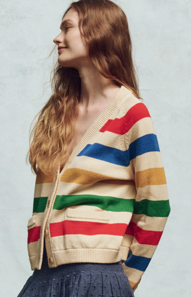 The Great. Varsity Cardigan- Multi Range Stripe