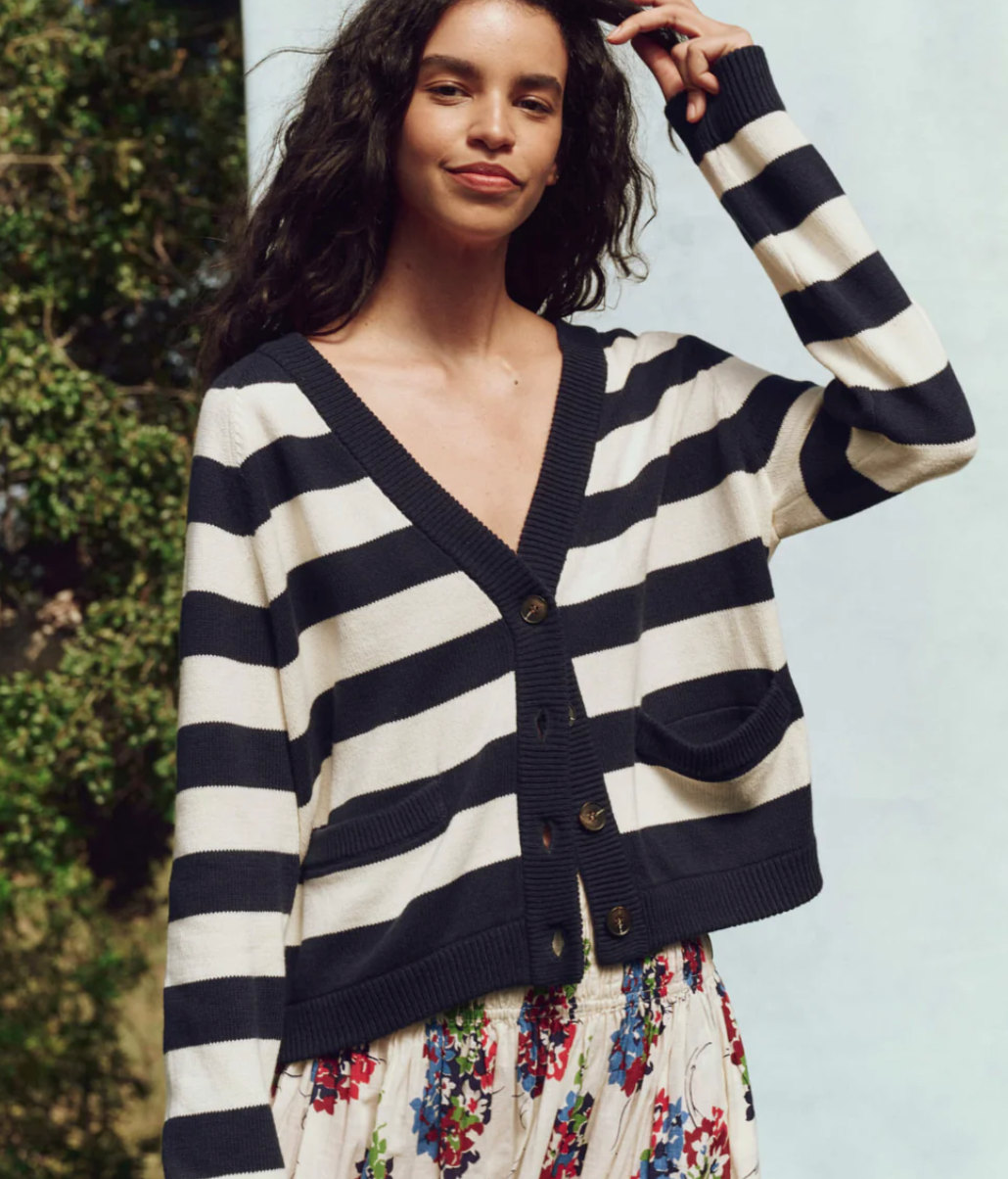 The Great. Varsity Cardigan- Navy Range Stripe