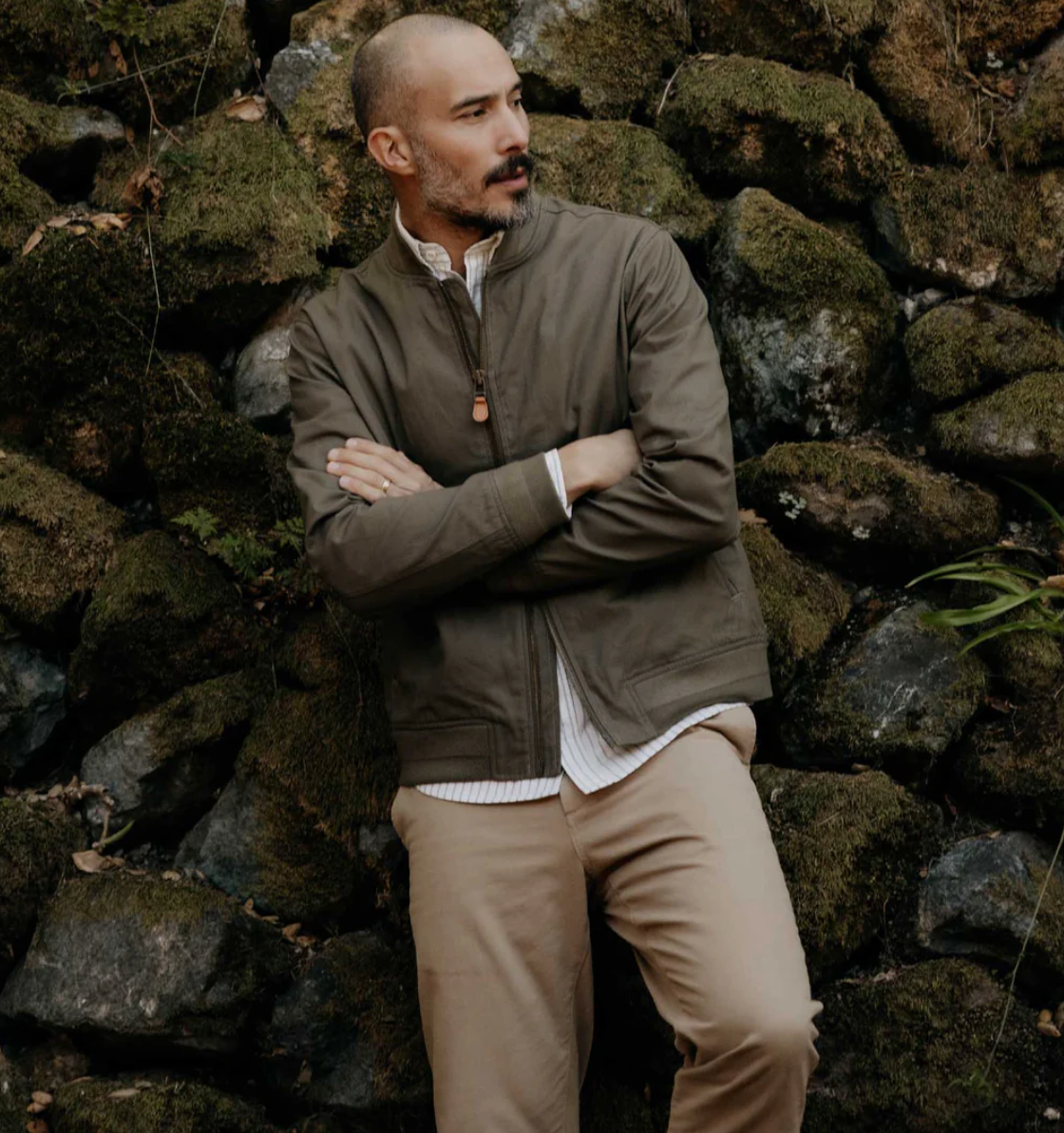 Taylor Stitch- The Bomber Jacket in Fatigue Olive Dry Wax