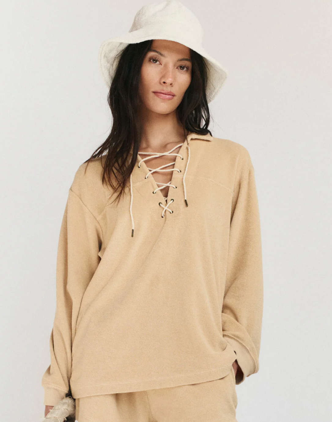 The Great. -Micro Terry Lace Up Tunic