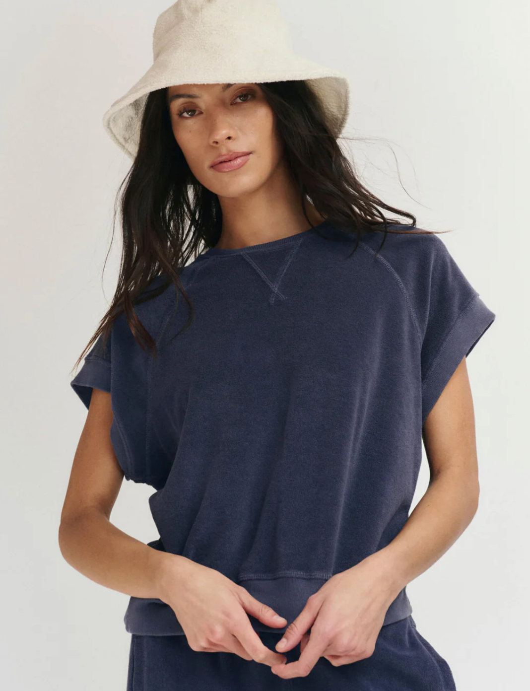 The Great. The Micro Terry Wedge Sweatshirt- Vintage Blue