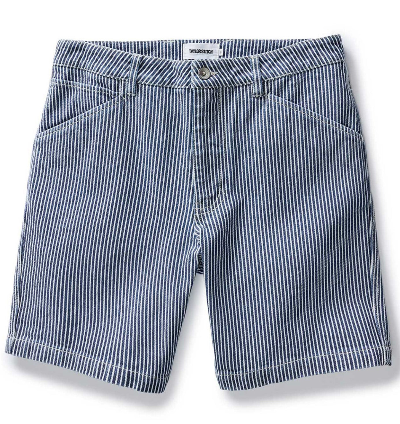 Taylor Stitch-The Camp Short in Indigo Railroad Stripe Denim