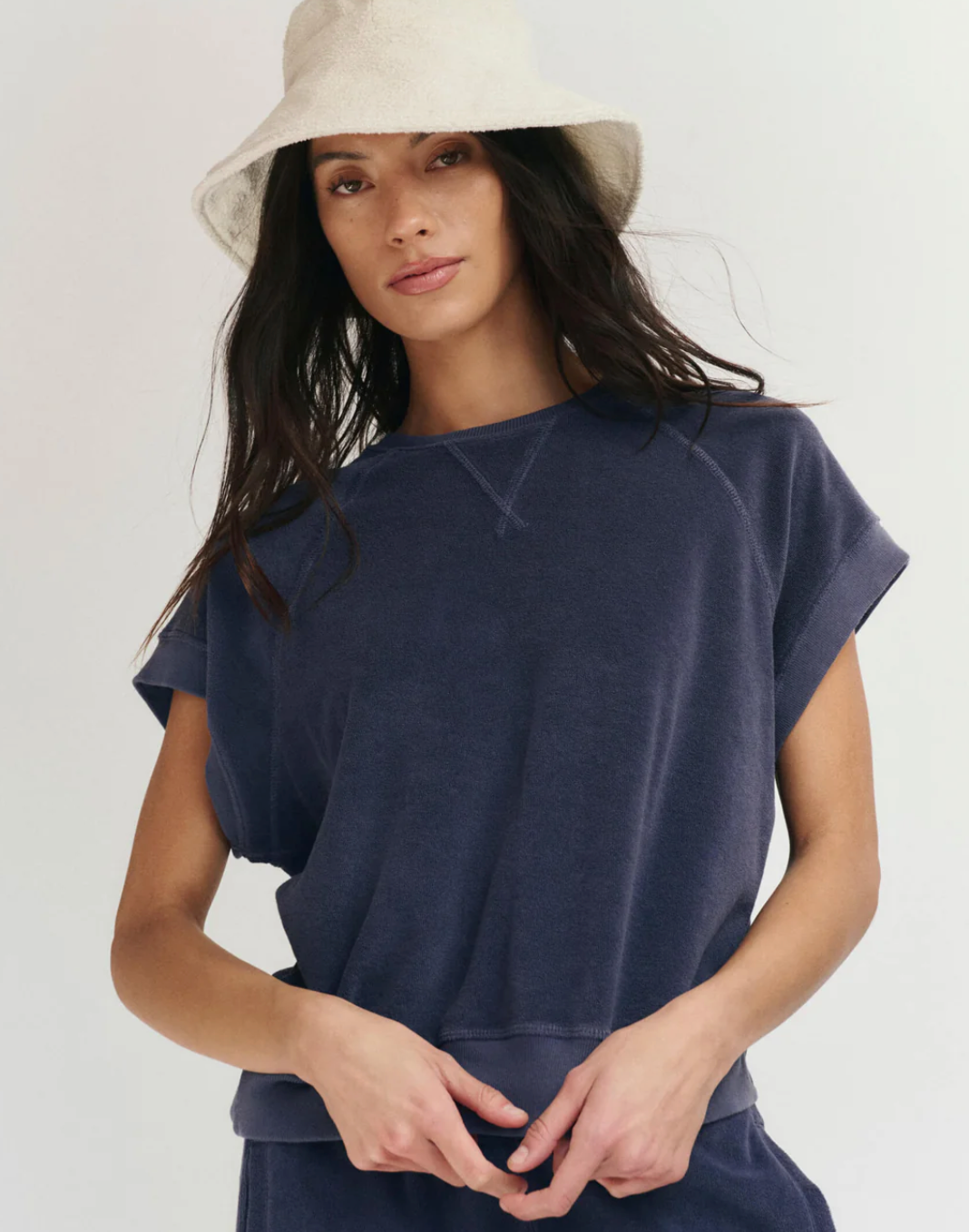The Great. The Micro Terry Wedge Sweatshirt Vintage Blue