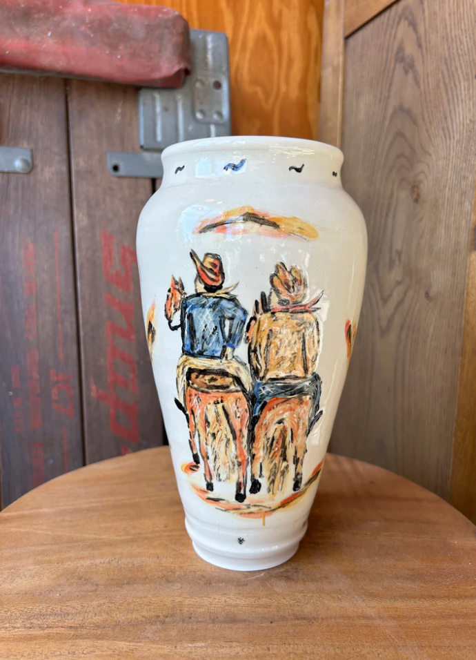 Dannys Mudshop- Two Riders Vase