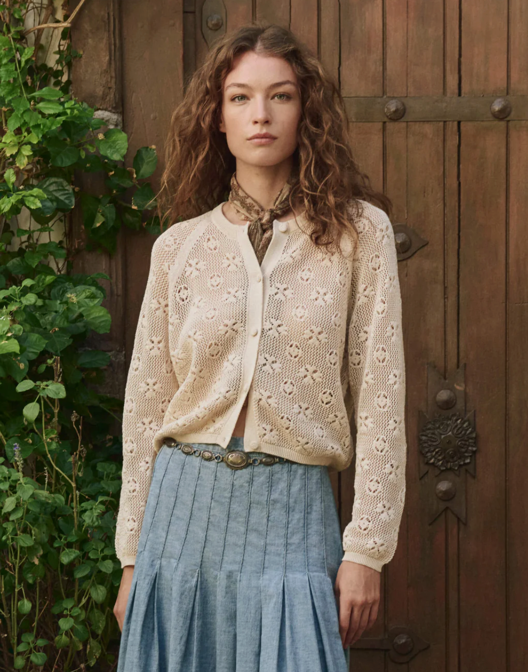The Great. Crochet Cardigan- Natural