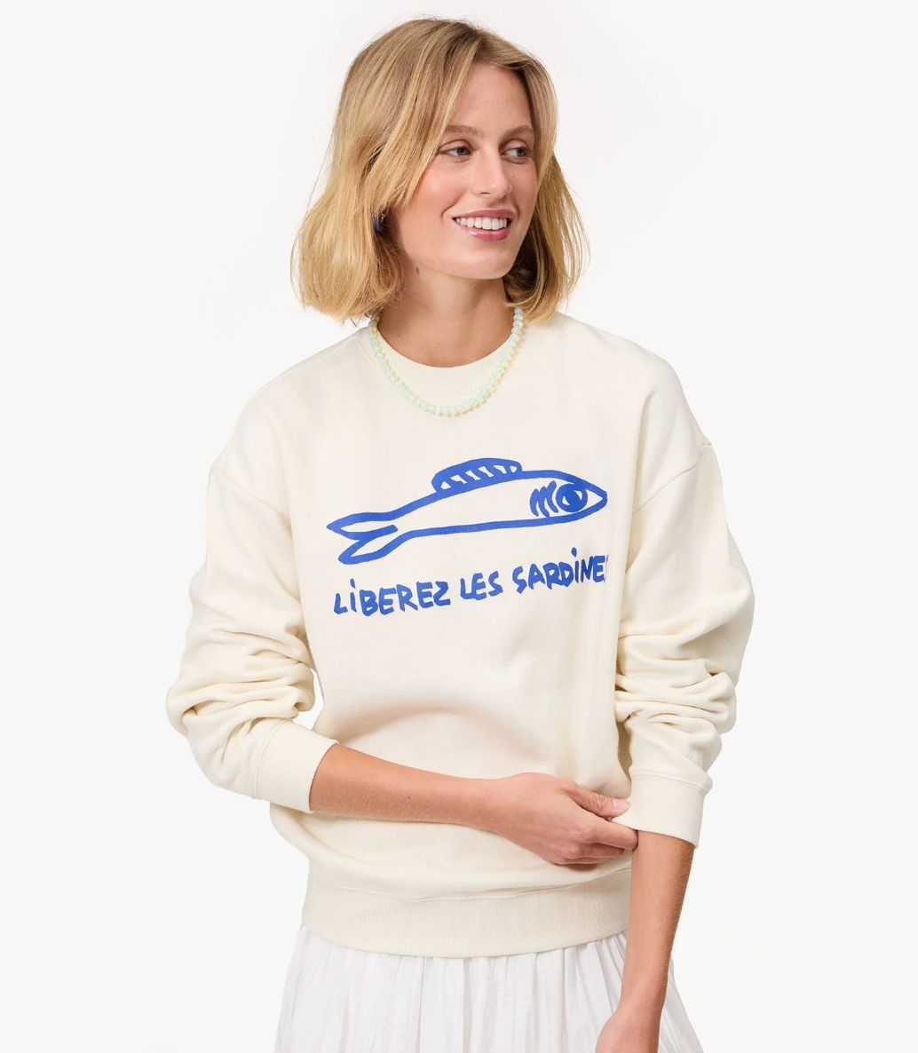 Clare V. Oversized Sweatshirt- Liberez les Sardines- Cream