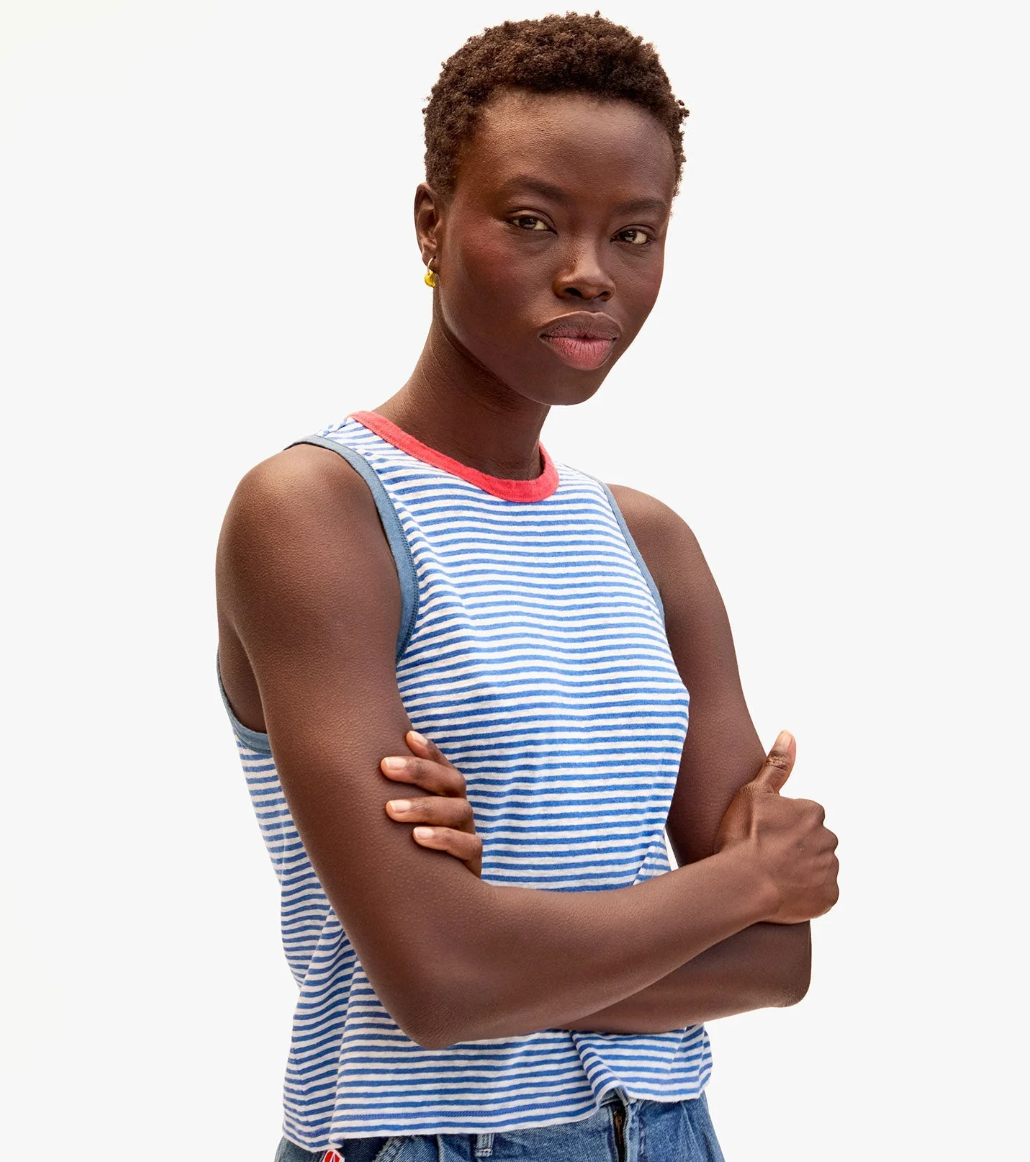 Clare V. Camp Fit Tank Blue/Cream Mini Stripe