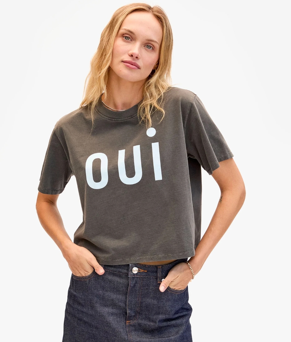 Clare V. Le Carré Tee Faded Black w/ Sky Blue Oui
