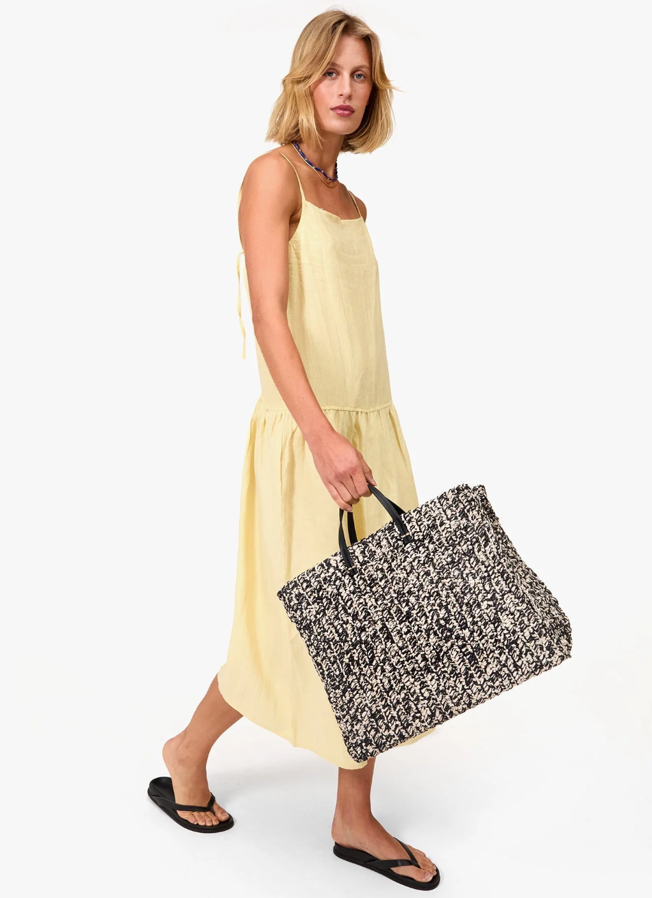 Clare V. Summer Simple Tote Black/Cream Raffia