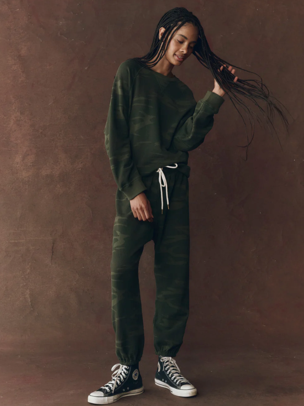 The Great. The Stadium Sweatpant- Forest Camo
