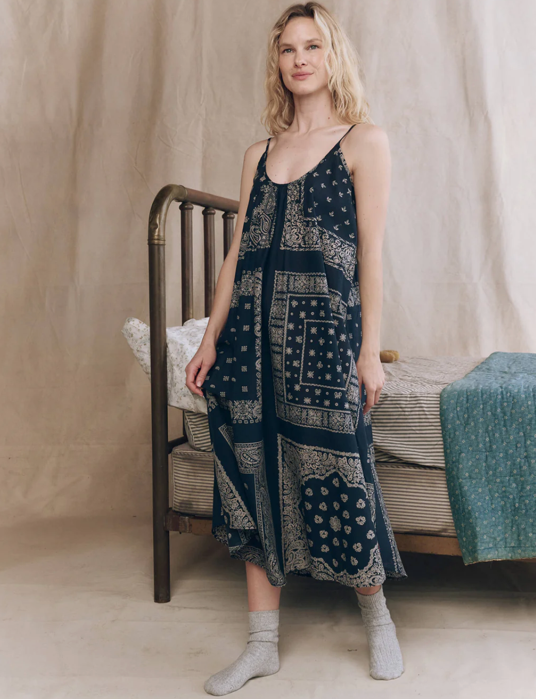 The Great. The Slip Sleep Dress- Bandana Patchwork