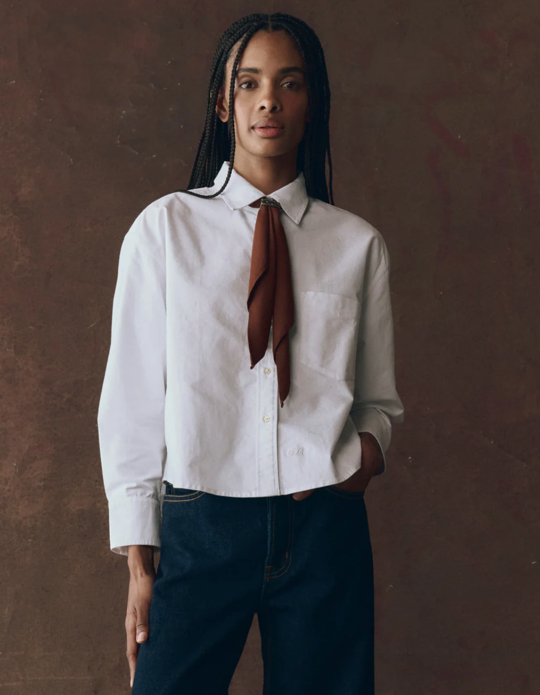 The Great. The Cropped Oxford Shirt- White