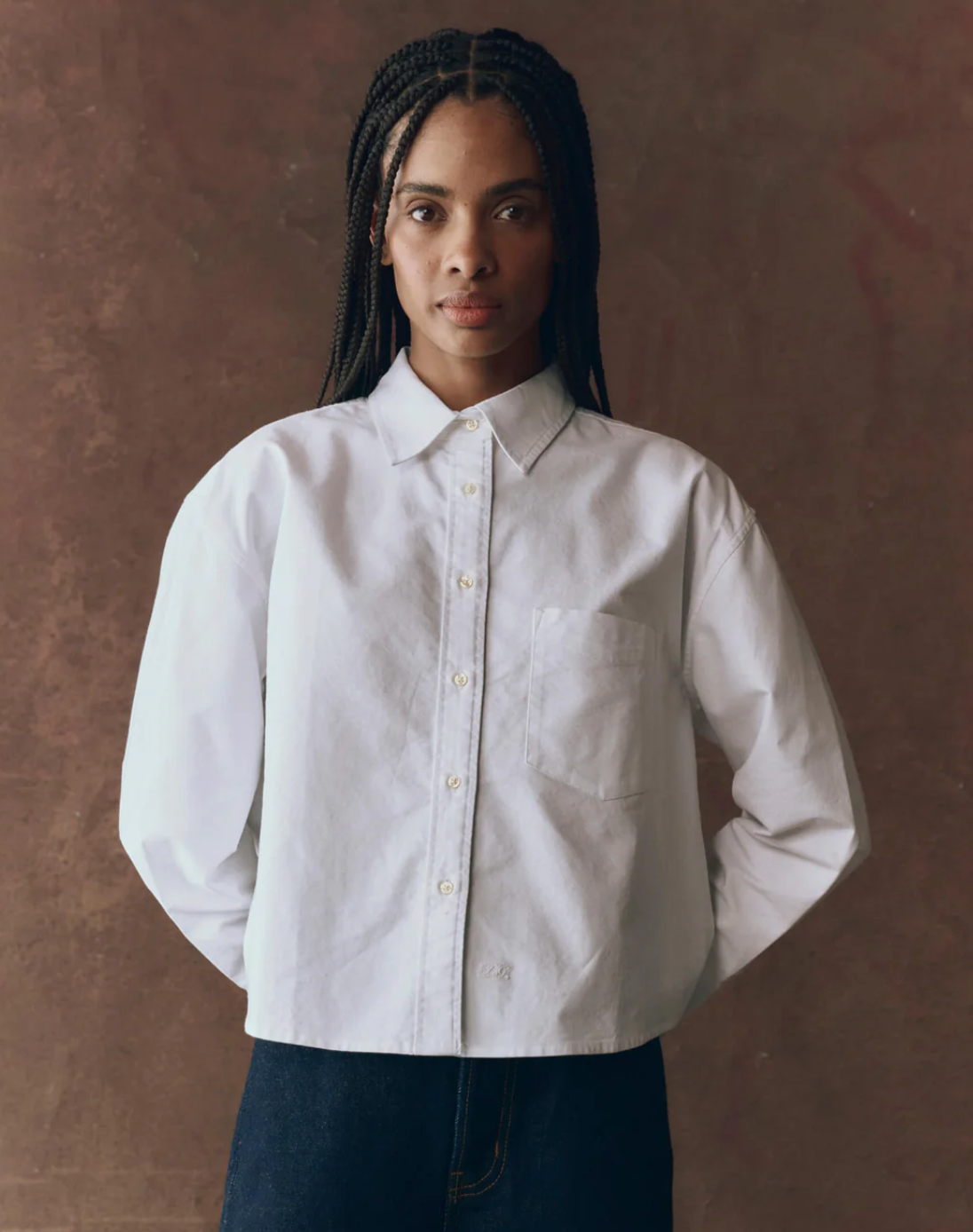 The Great. The Cropped Oxford Shirt- White