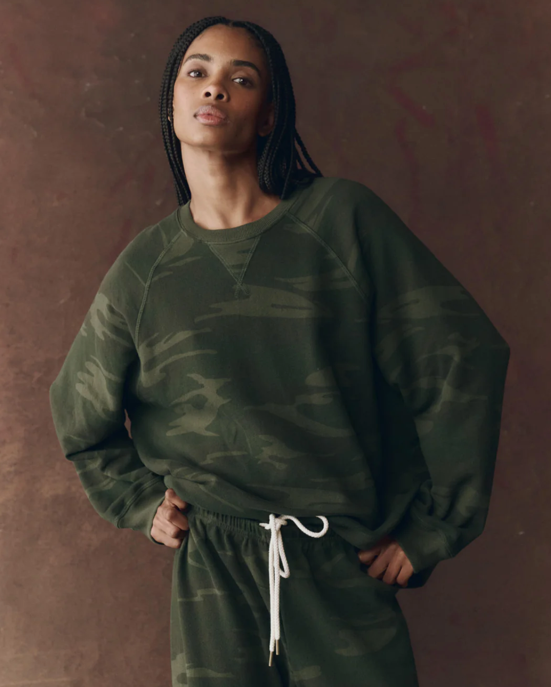 The Great. The Slouch Sweatshirt- Forest Camo