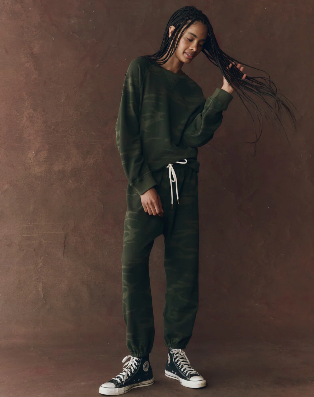 The Great. The Slouch Sweatshirt- Forest Camo
