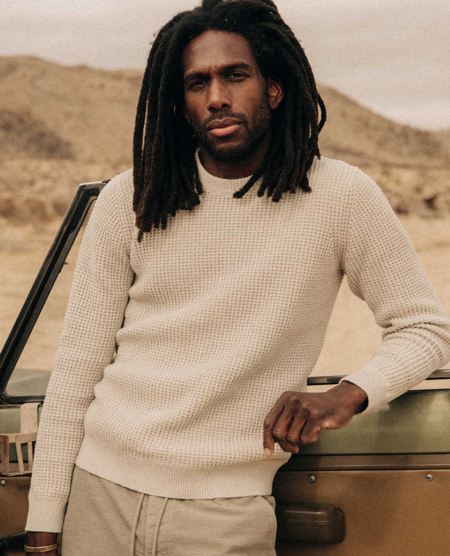 Taylor Stitch- The Ranger Sweater Linen Waffle in Heather Fog