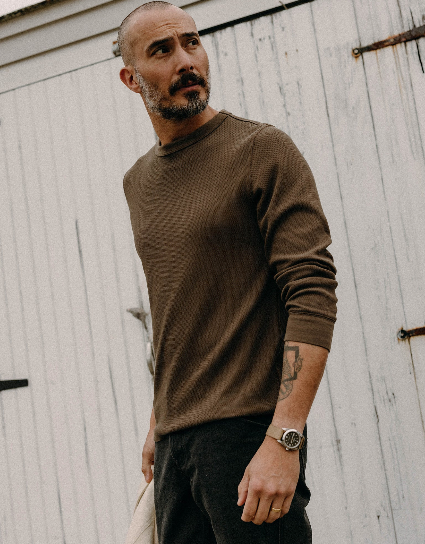 Taylor Stitch- The Organic Cotton Crew in Fatigue Olive Waffle