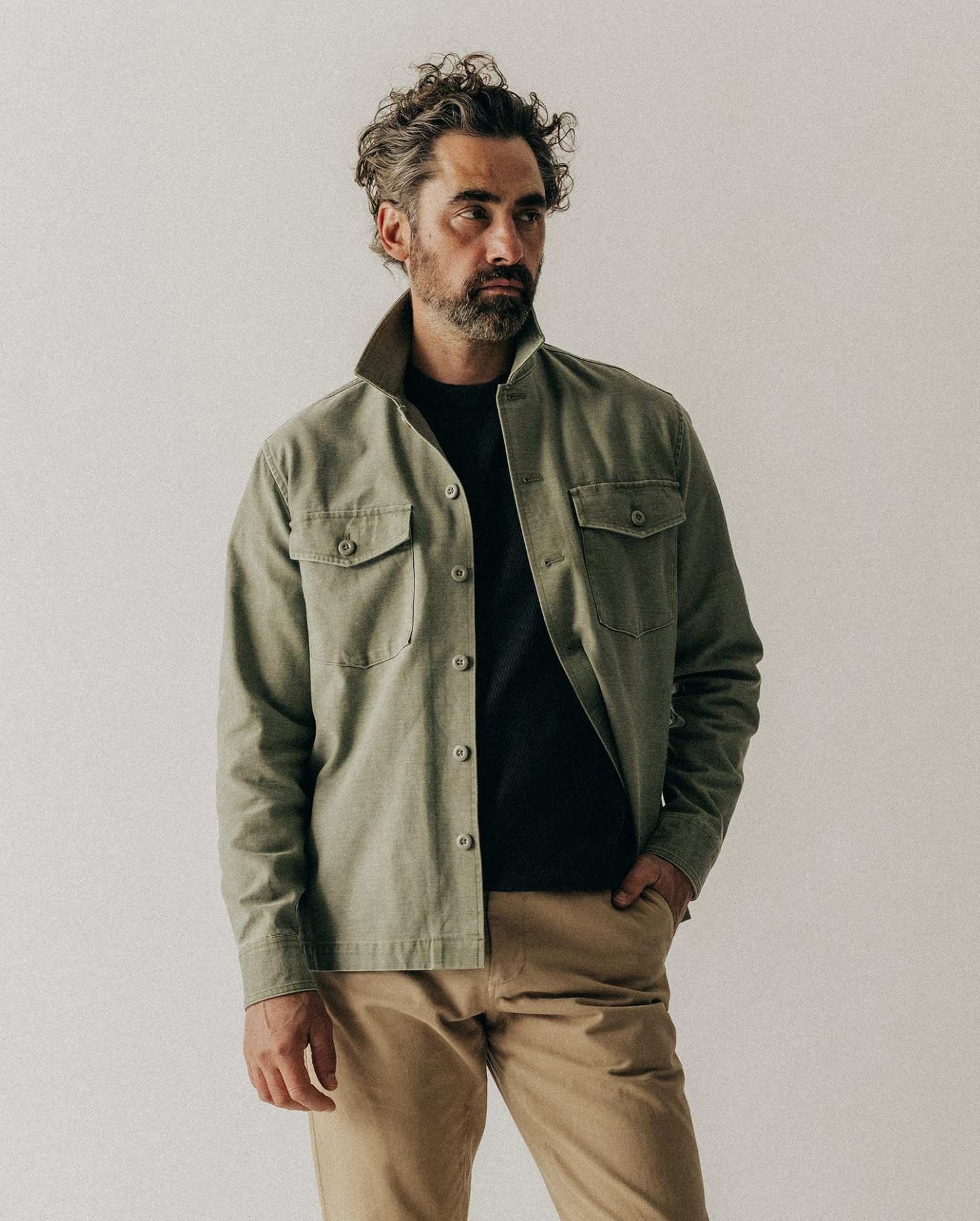 Taylor Stitch- The Surplus Shirt in Field Olive Reverse Sateen