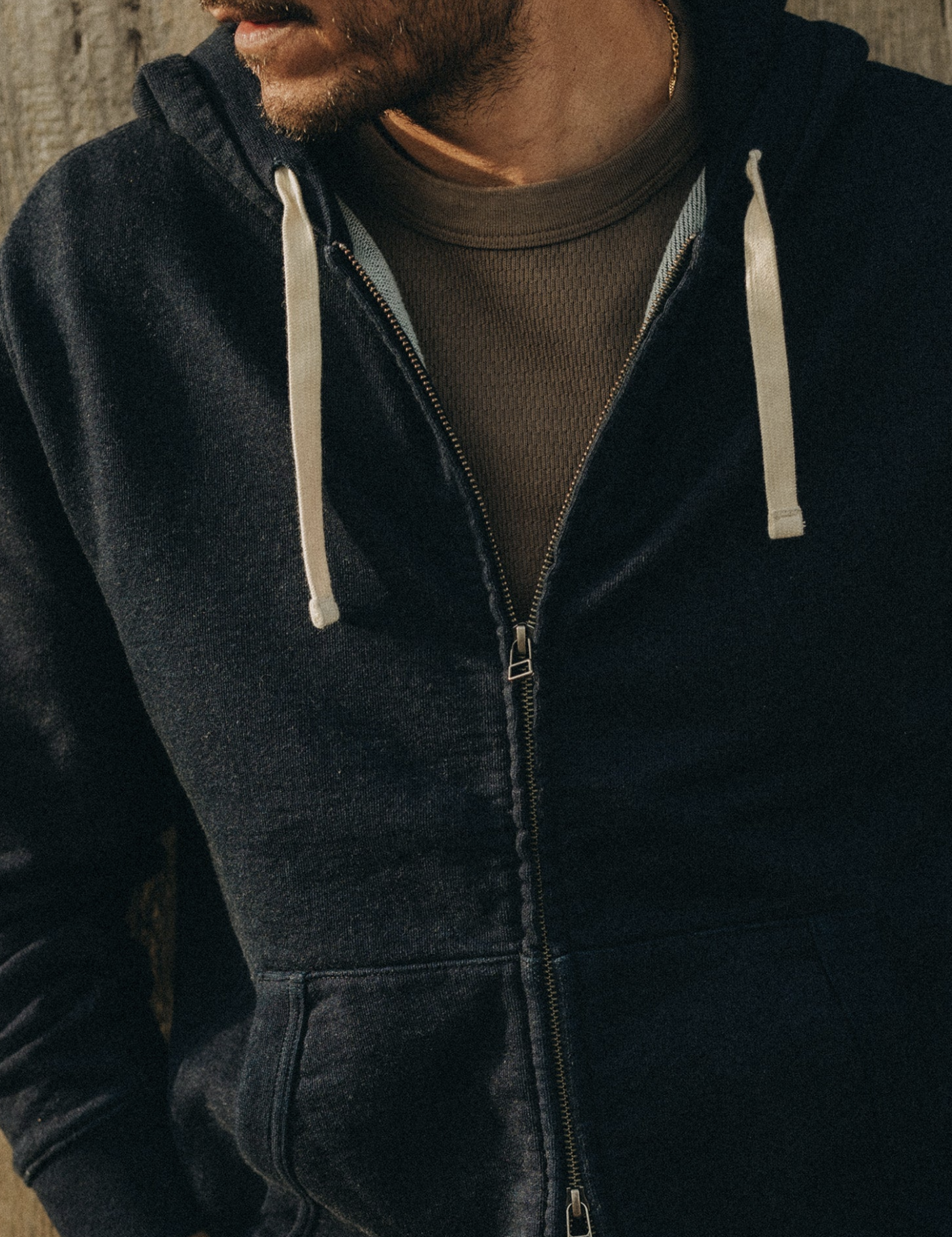 Taylor Stitch- The Après Zip Hoodie in Rinsed Indigo Terry