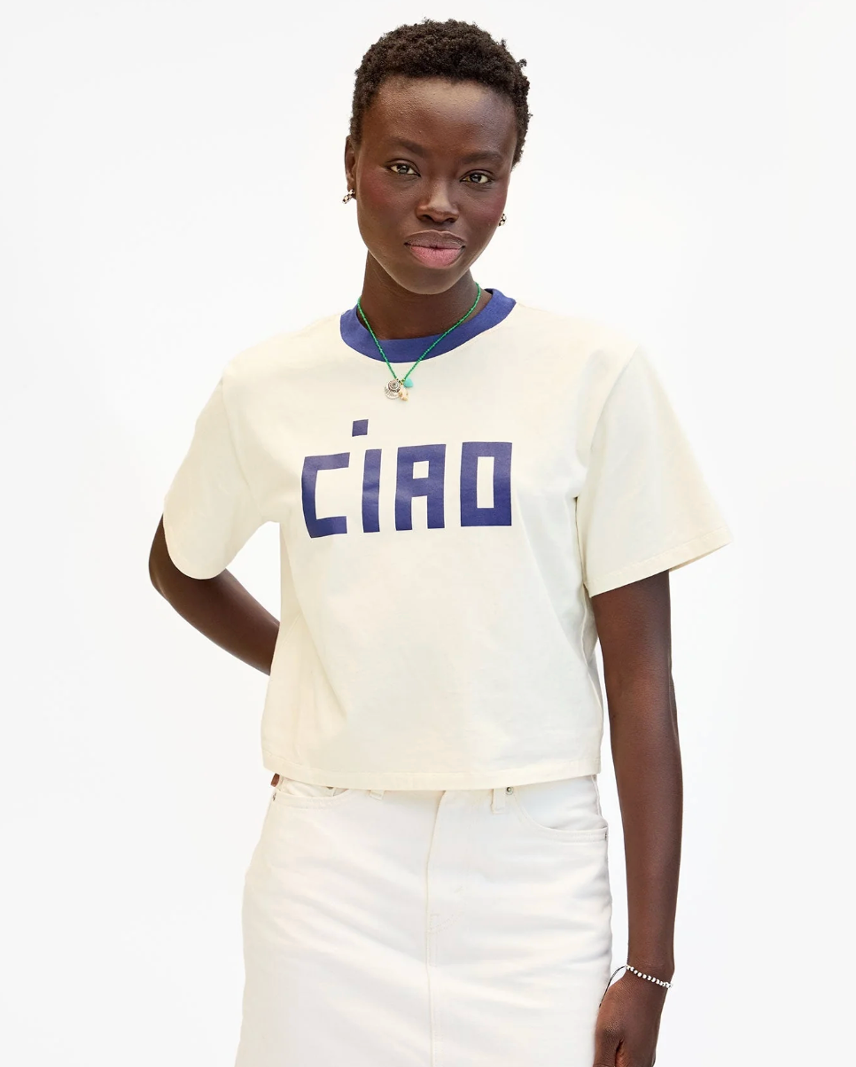 Clare V Le Carré Tee Cream w/ Navy Block Ciao