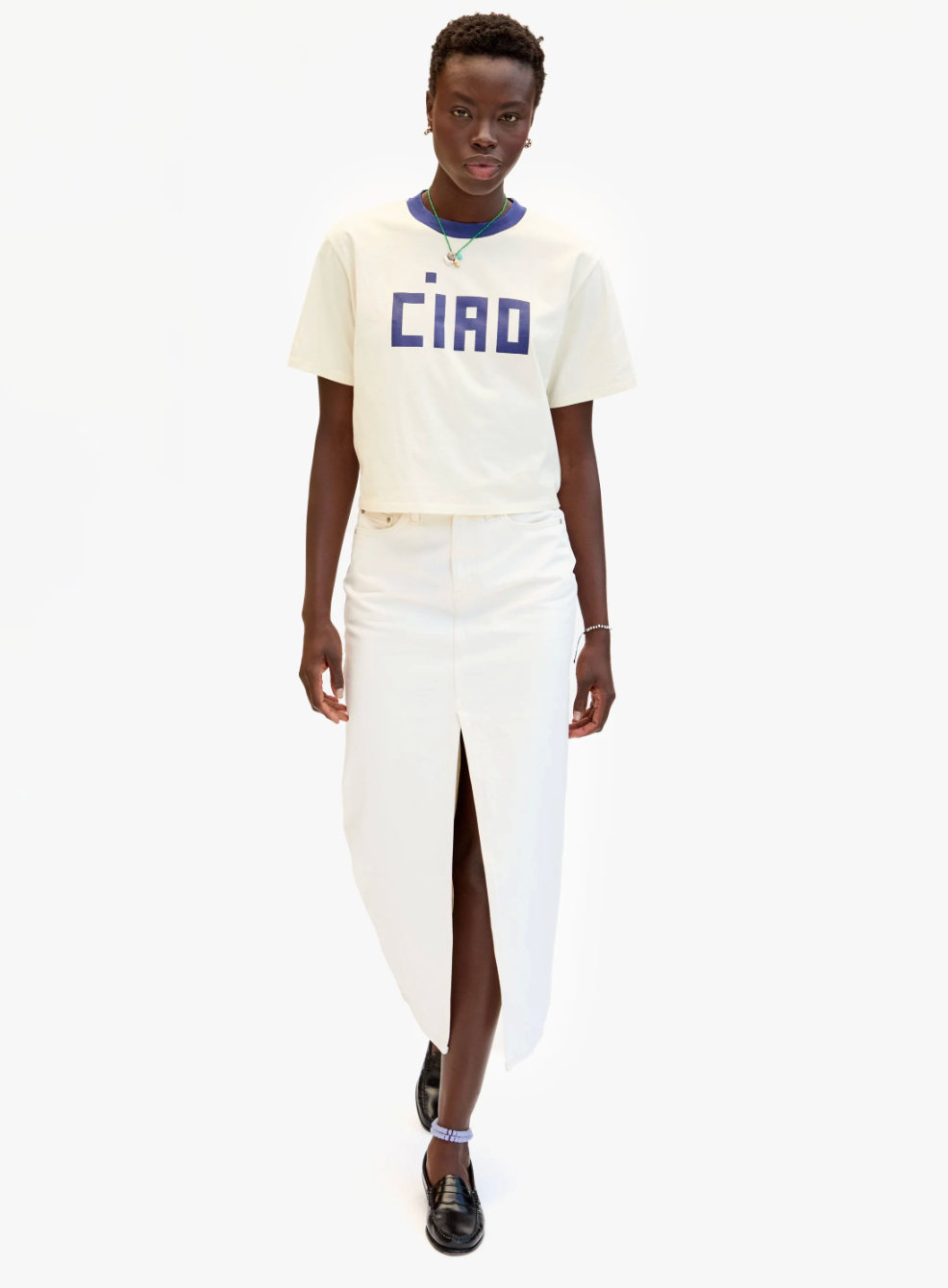 Clare V Le Carré Tee Cream w/ Navy Block Ciao