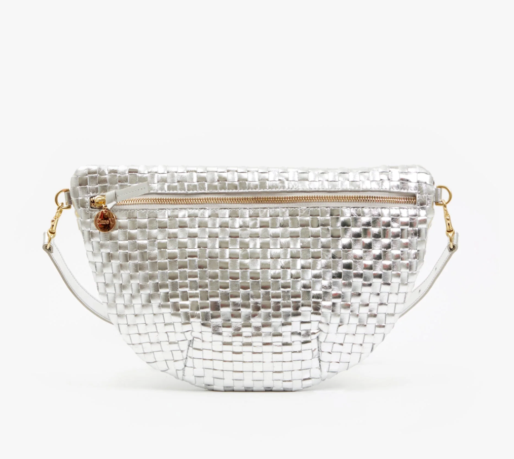Clare V. Grande Fanny Silver Specchio Woven Checker