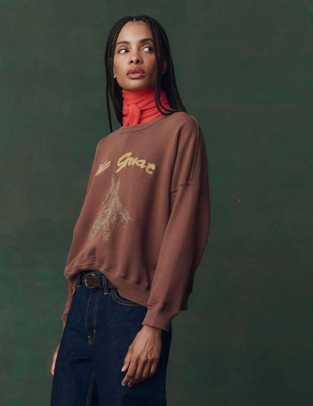 The Great. The Teammate Sweatshirt in Umber with Horse Embroidery