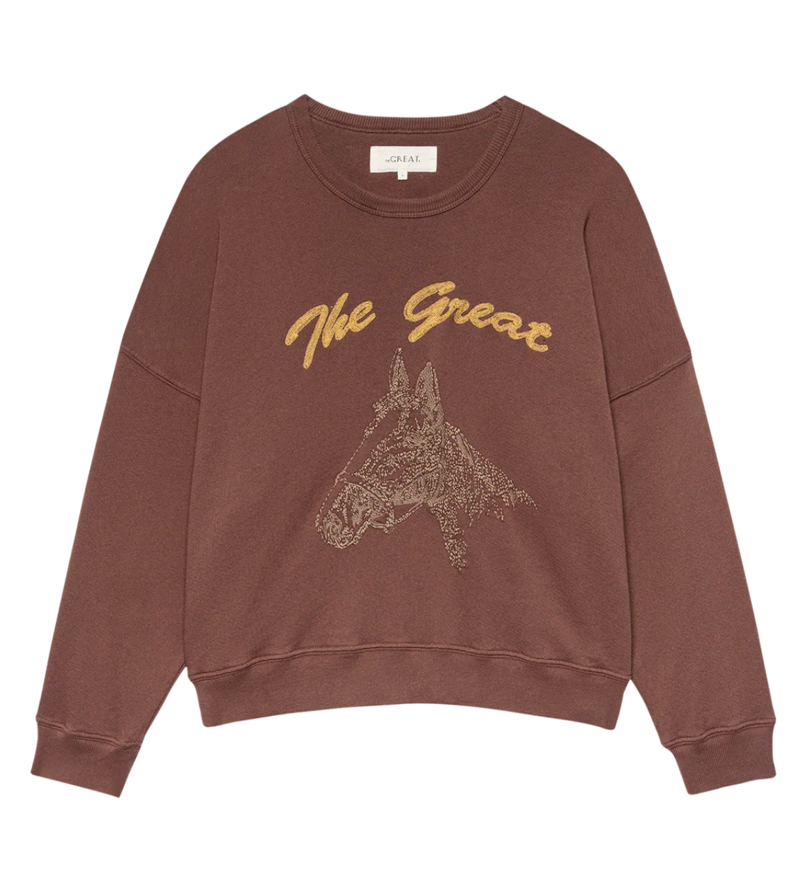 The Great. The Teammate Sweatshirt in Umber with Horse Embroidery