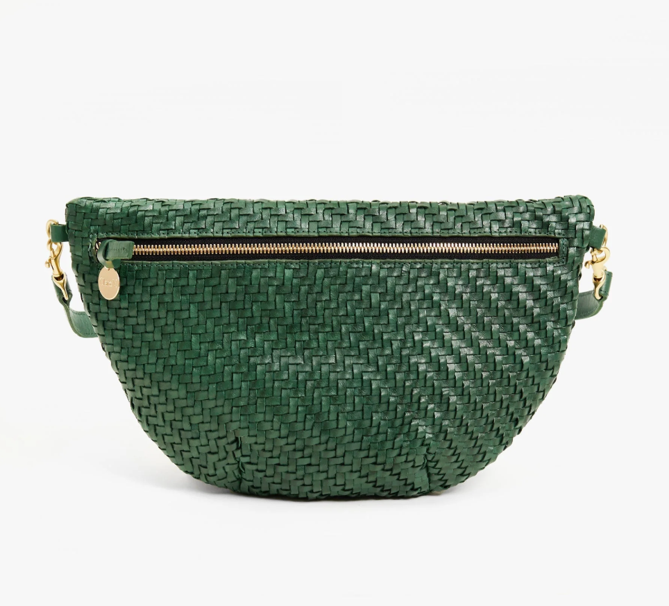 Clare V. Grande Fanny Evergreen Woven Zig-Zag