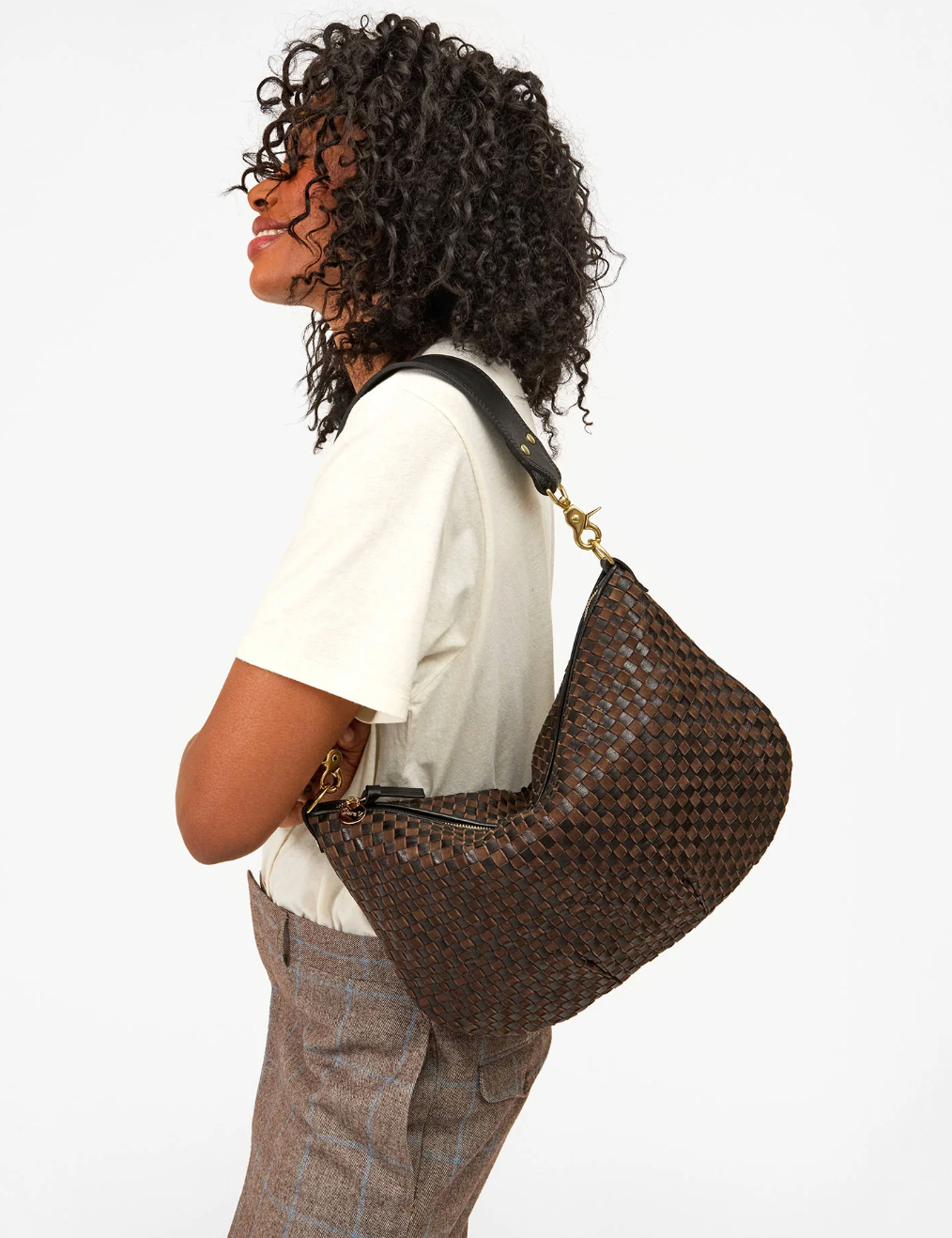Clare V. Moyen Messenger Black/Chocolate Woven Checker