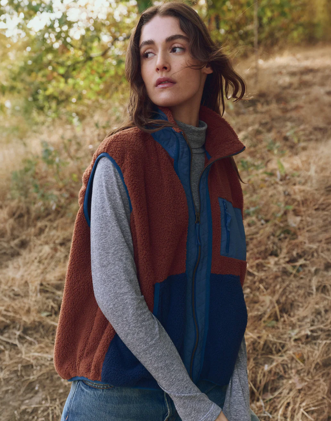 The Great Outdoors. Plush Tundra Vest in Chocolate & Navy