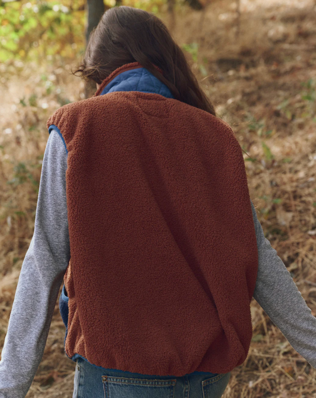 The Great Outdoors. Plush Tundra Vest in Chocolate & Navy