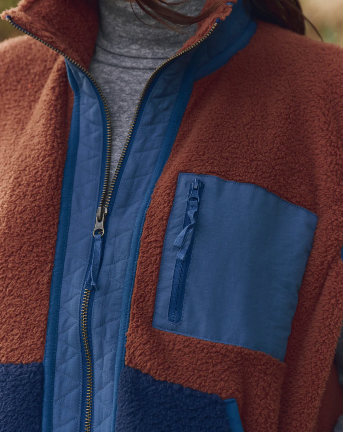 The Great Outdoors. Plush Tundra Vest in Chocolate & Navy