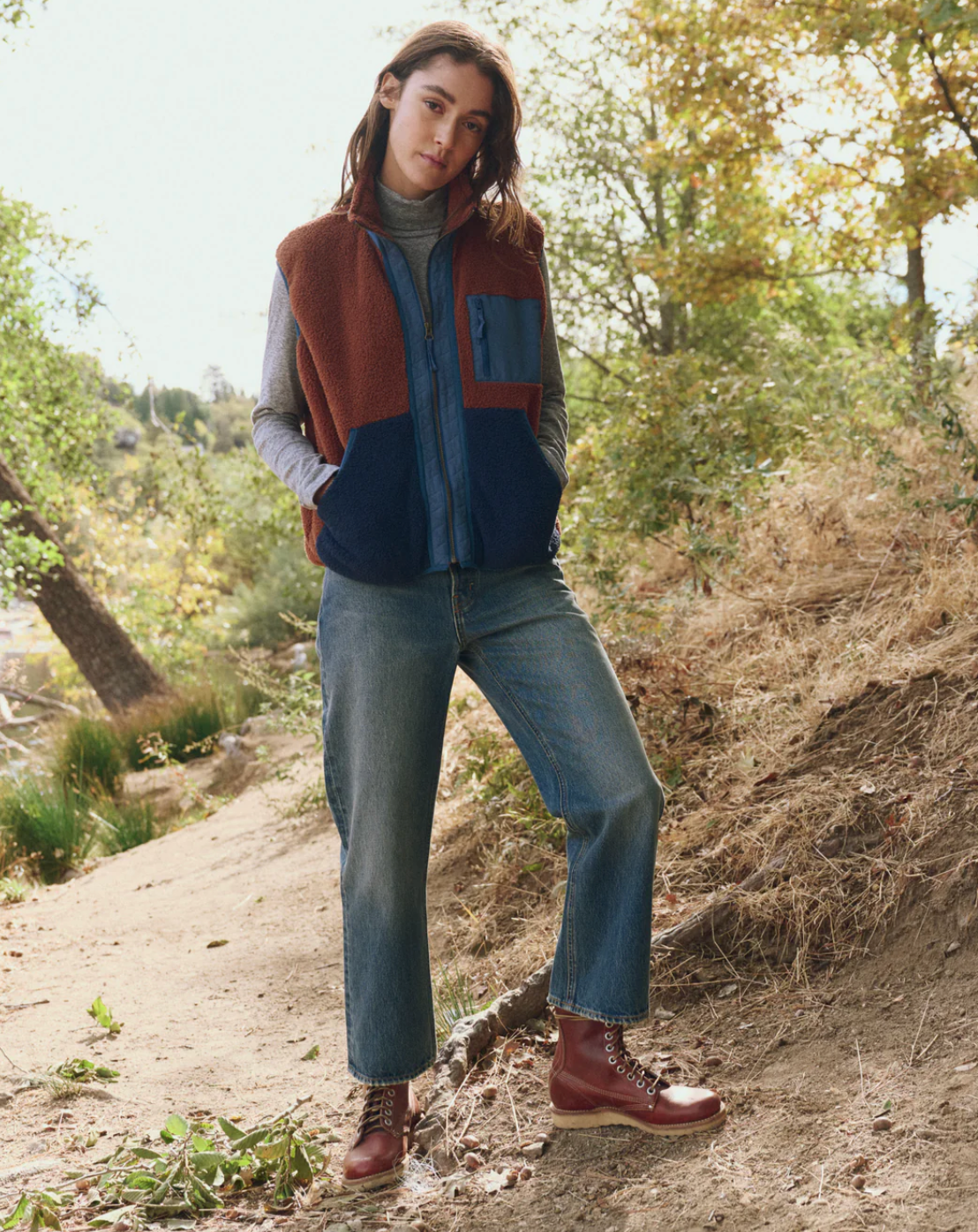 The Great Outdoors. Plush Tundra Vest in Chocolate & Navy