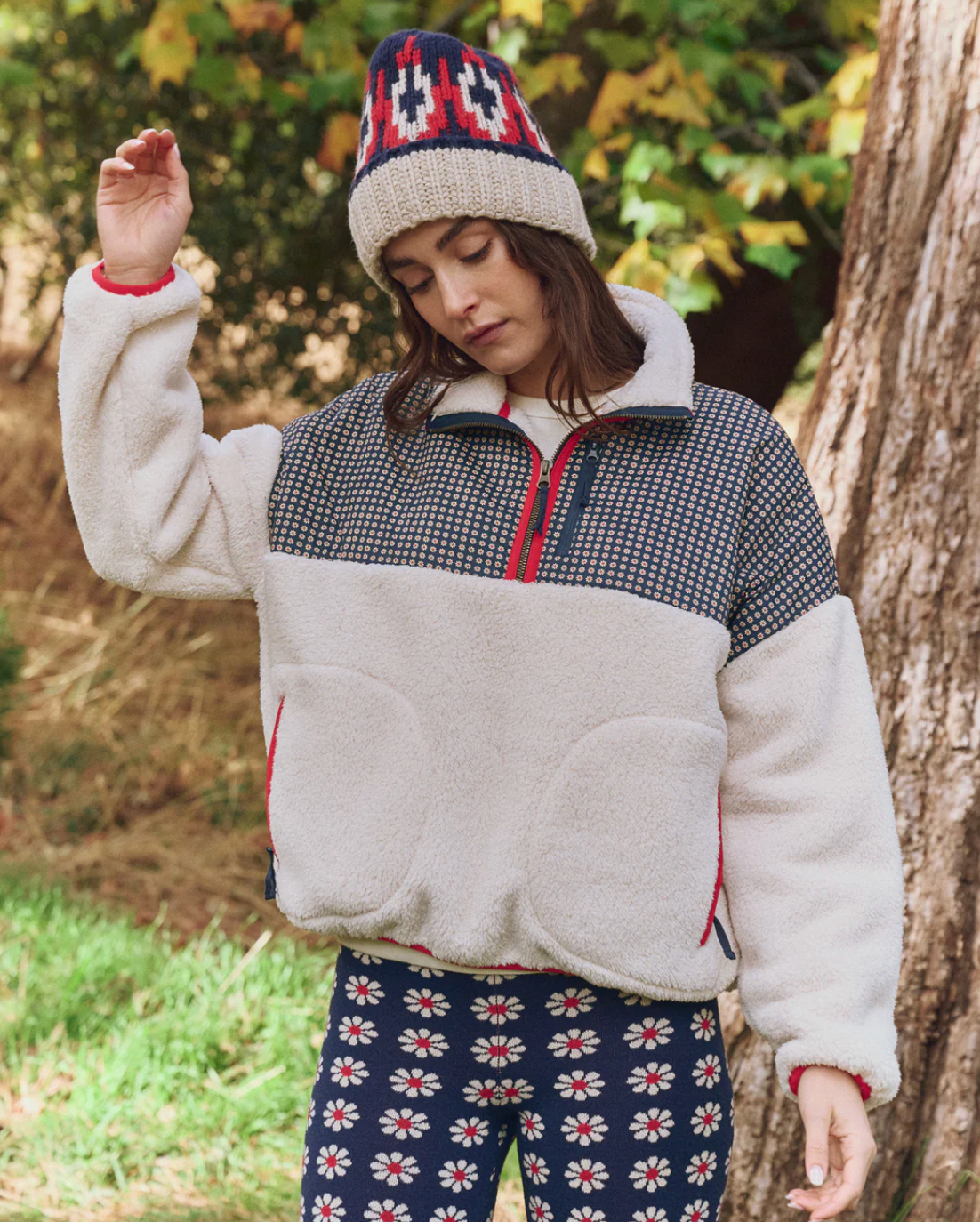 The Great Outdoors. The Print-Mix Plush Terrain Half-Zip in Mini Frosted Daisy & Cream