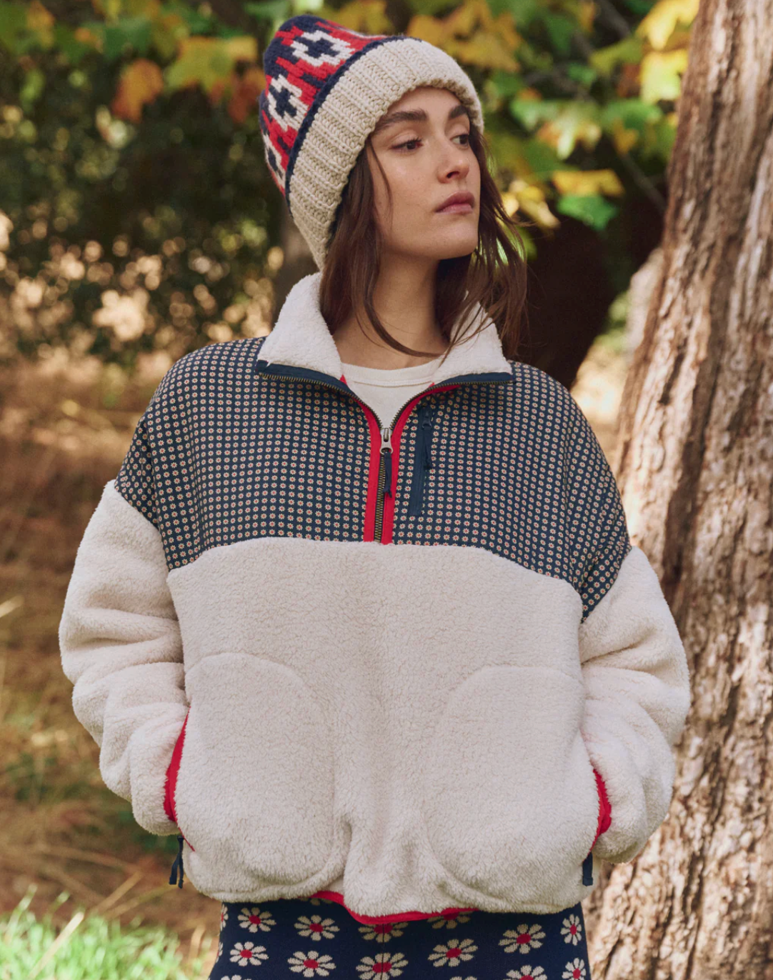 The Great Outdoors. The Print-Mix Plush Terrain Half-Zip in Mini Frosted Daisy & Cream