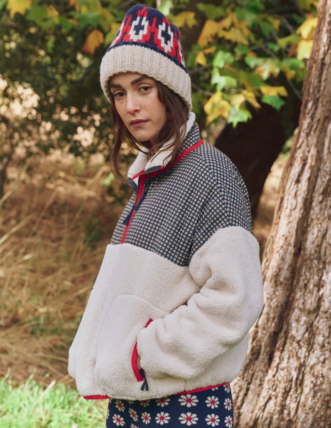 The Great Outdoors. The Print-Mix Plush Terrain Half-Zip in Mini Frosted Daisy & Cream