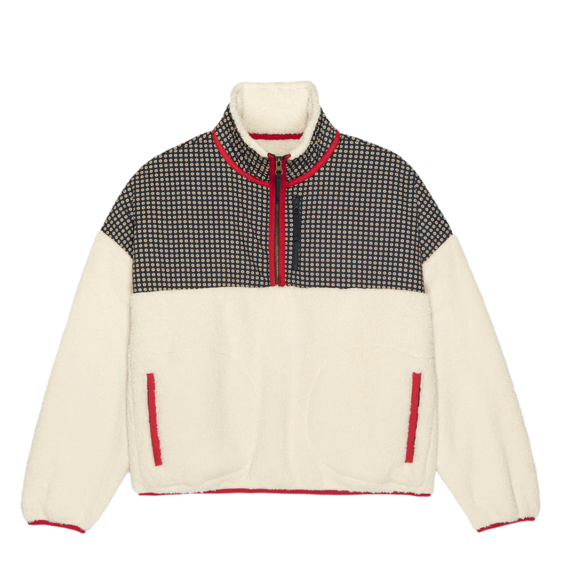 The Great Outdoors. The Print-Mix Plush Terrain Half-Zip in Mini Frosted Daisy & Cream