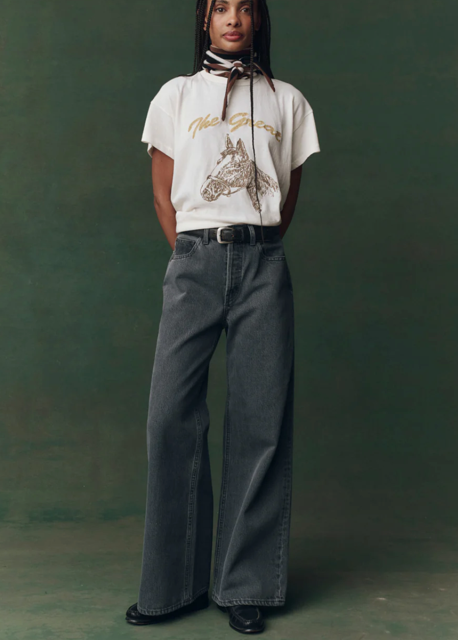 The Great. The Slouch Wide Leg Jeans in Graphite