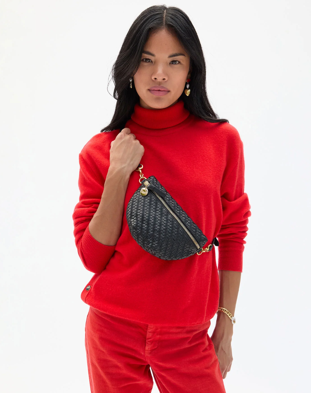 Clare V. Petite Fanny  Woven Zig- Zag Black