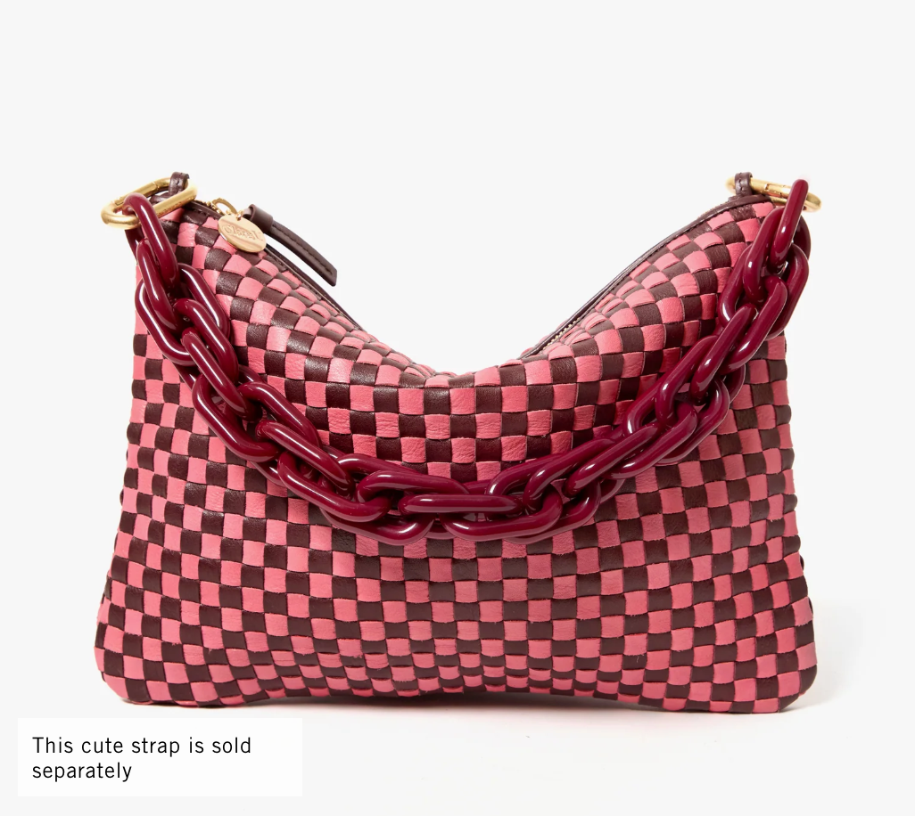 Clare V. Flat Clutch w/ Tabs Raisin/ Petal Woven Checker