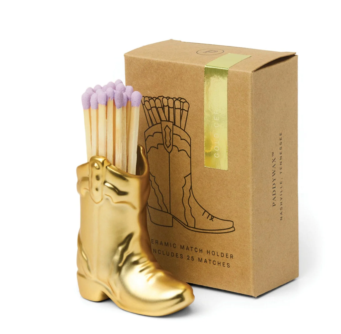 Paddywax-Cowboy Boot Match Holder - Gold Metallic