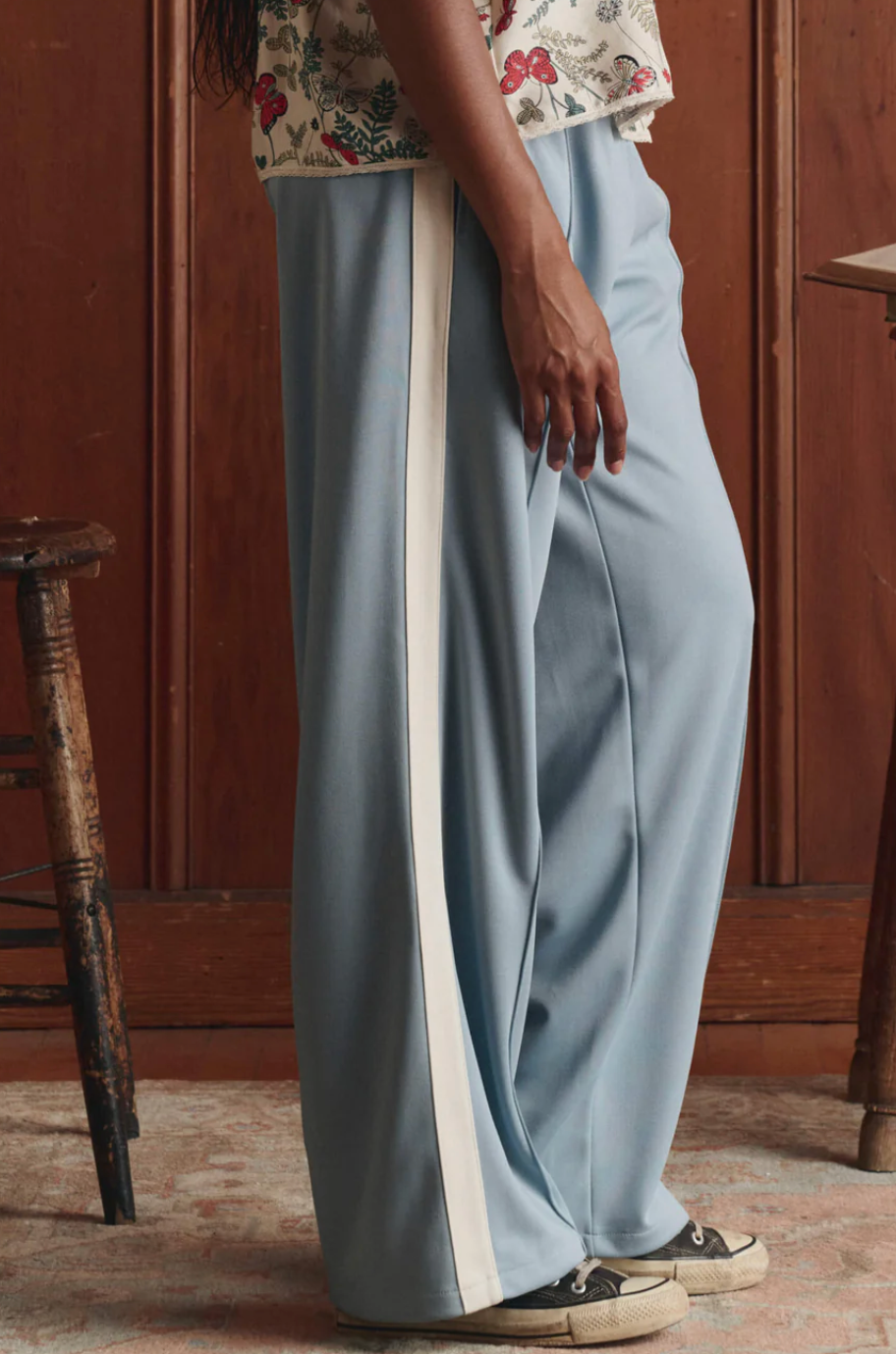 The Great. The Wide Leg Track Pant in Robin Blue