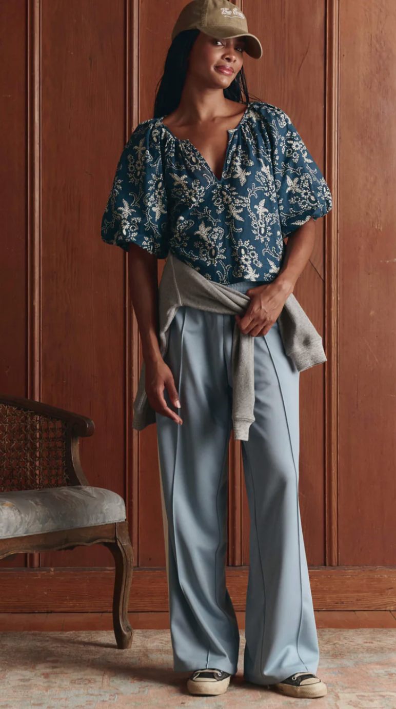 The Great. The Wide Leg Track Pant in Robin Blue