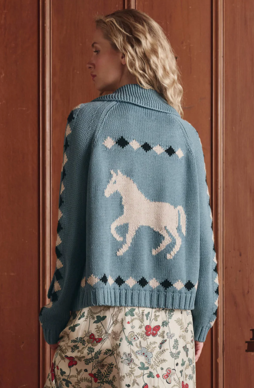 The Great. The Stable Cardigan in Blue Bell