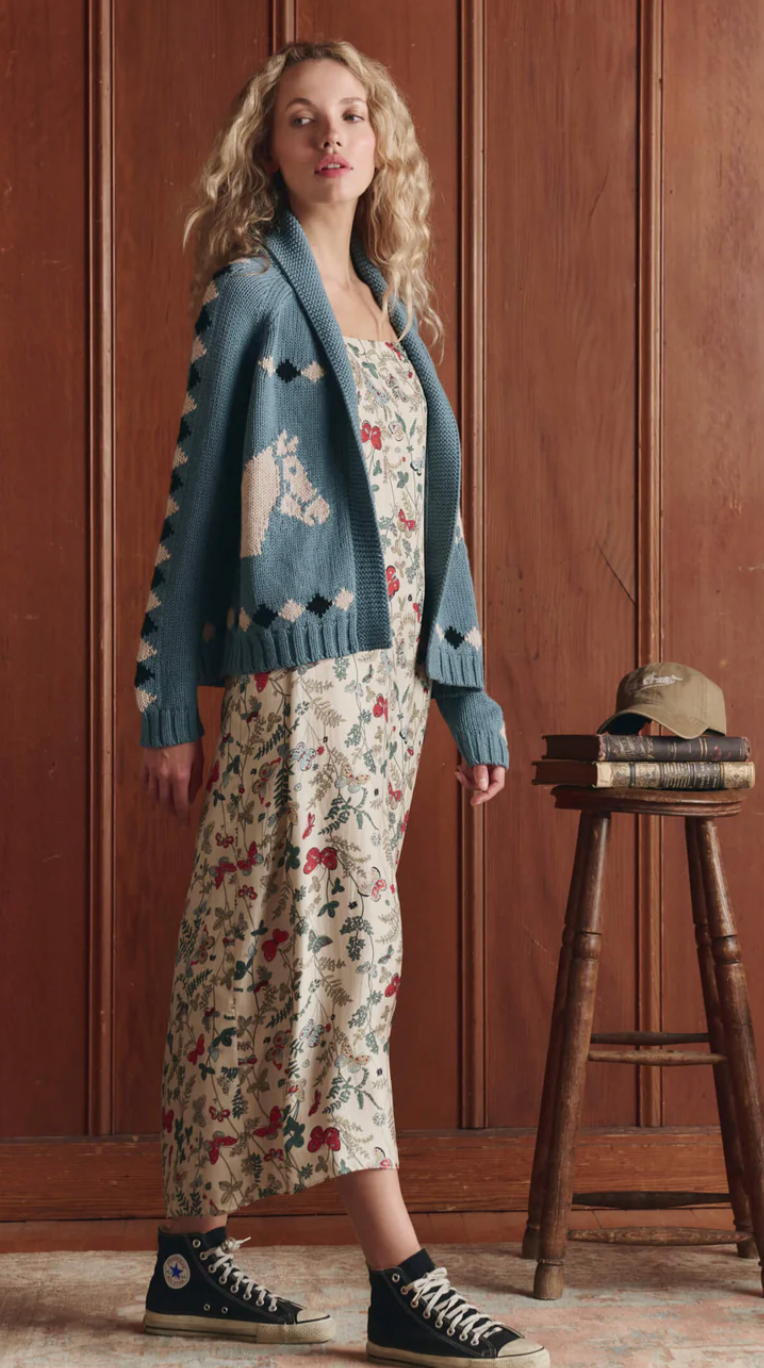 The Great. The Stable Cardigan in Blue Bell