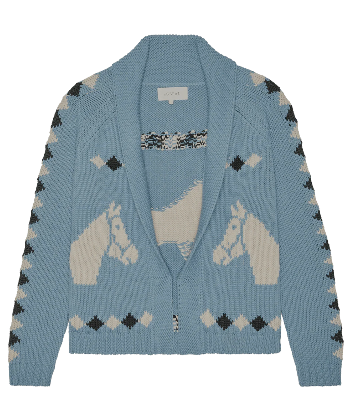 The Great. The Stable Cardigan in Blue Bell