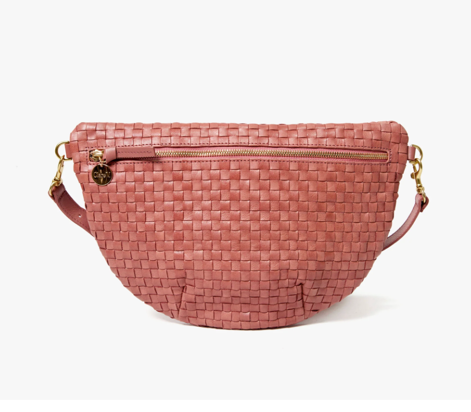 Clare V. Grande Fanny in Rose Clay Woven Checker