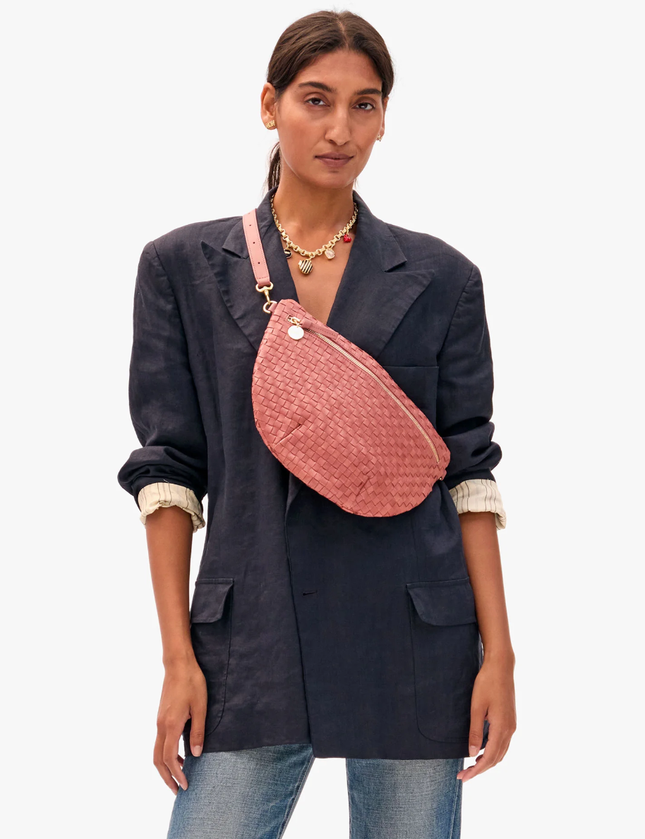 Clare V. Grande Fanny in Rose Clay Woven Checker